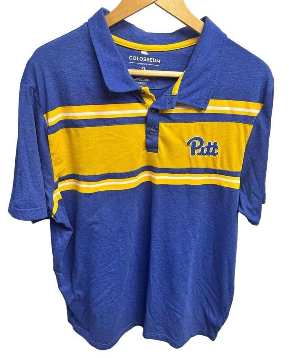Colosseum Pitt Panthers Striped Polo Shirt XL Blue Yellow